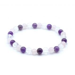 Pulsera 6mm Amatista, Cristal, Cuarzo Rosa